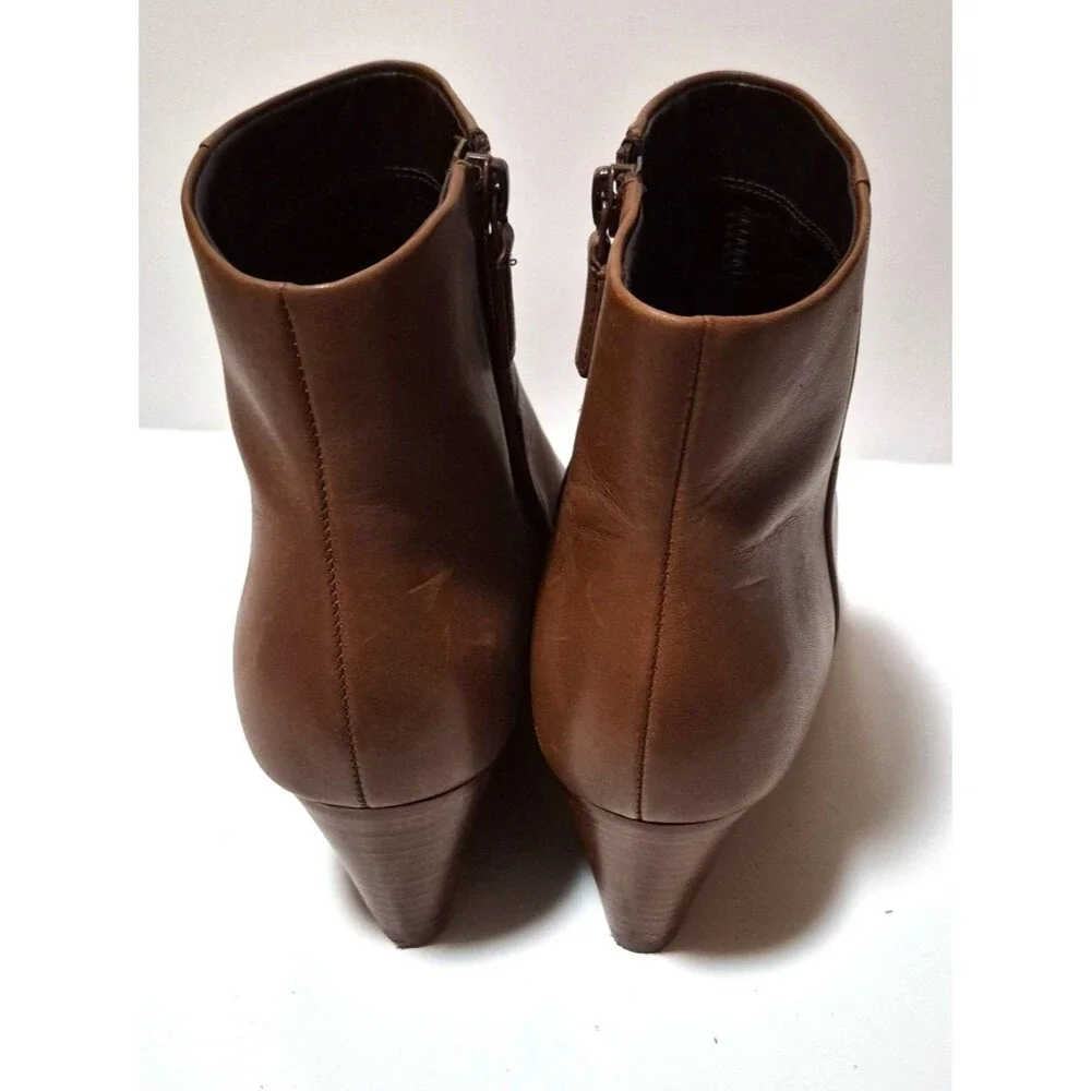 Cole Haan Women's Eneida Tan Leather Zip Up Ankle Boots With Wedge Heels Sz 8B